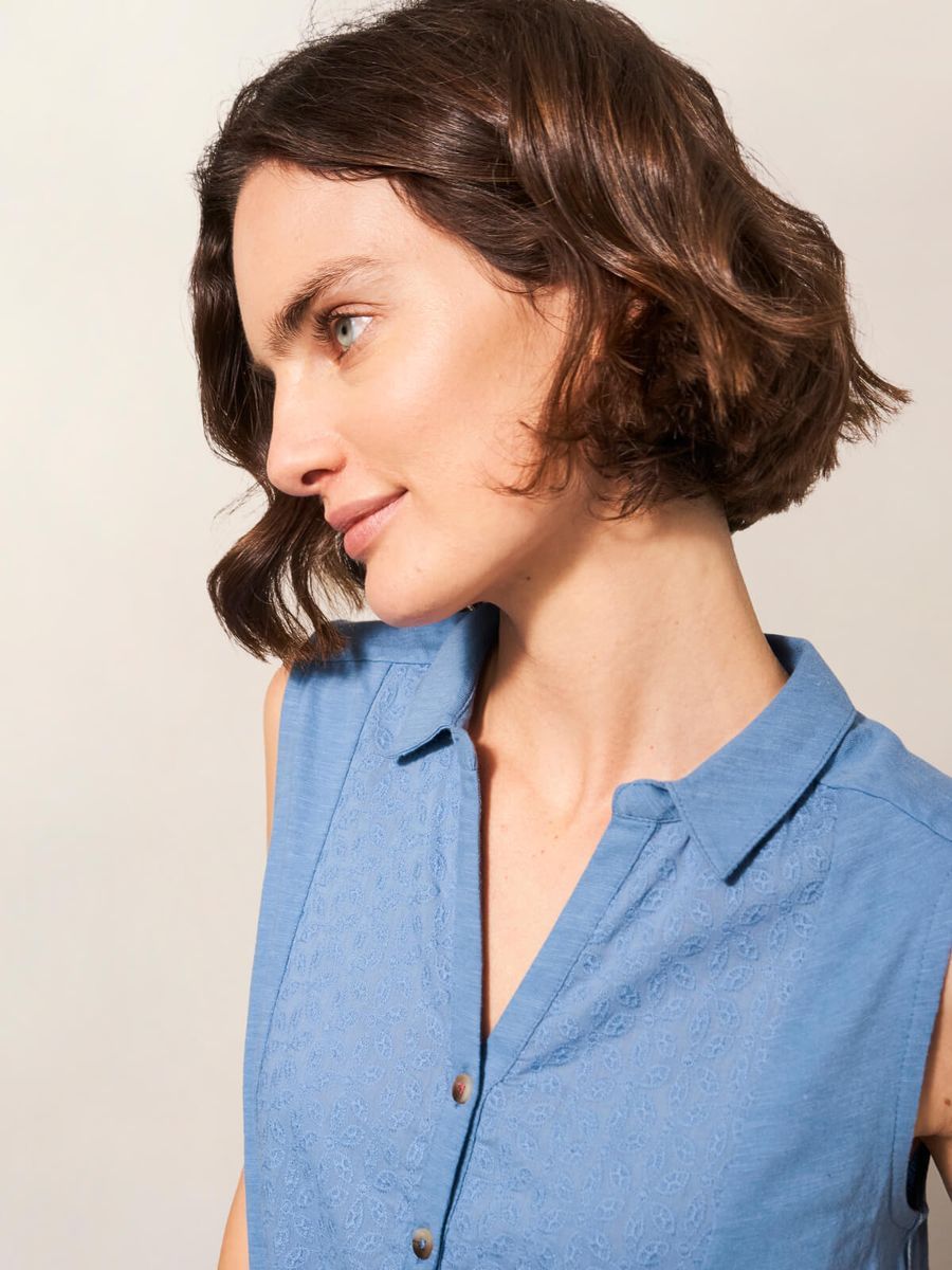 Ärmellose Jerseybluse mit Tunnelzug