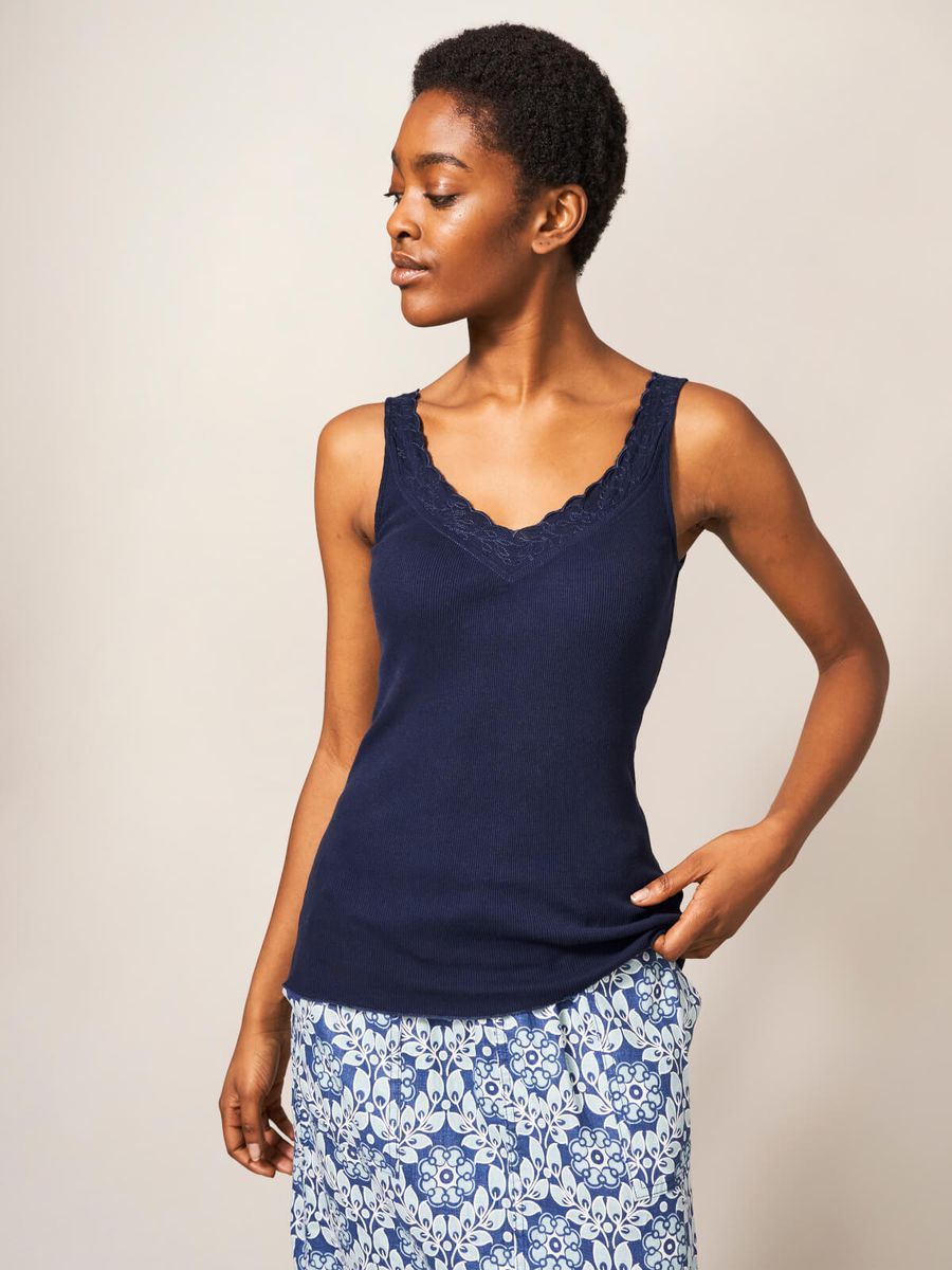 Geripptes Strick-Tanktop mit Spitze