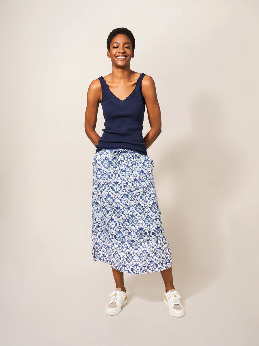 Geripptes Strick-Tanktop mit Spitze