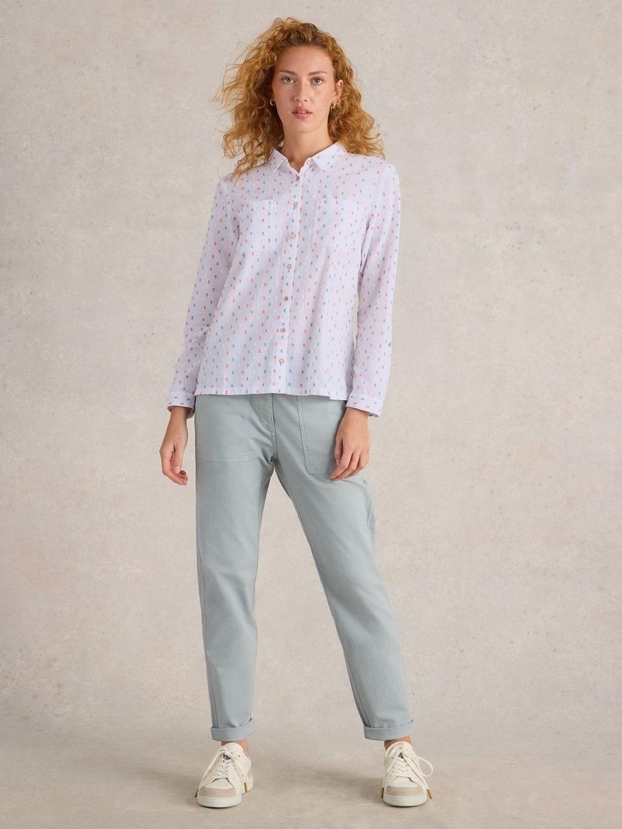 Bestickte Baumwollbluse mit Viereck-Muster