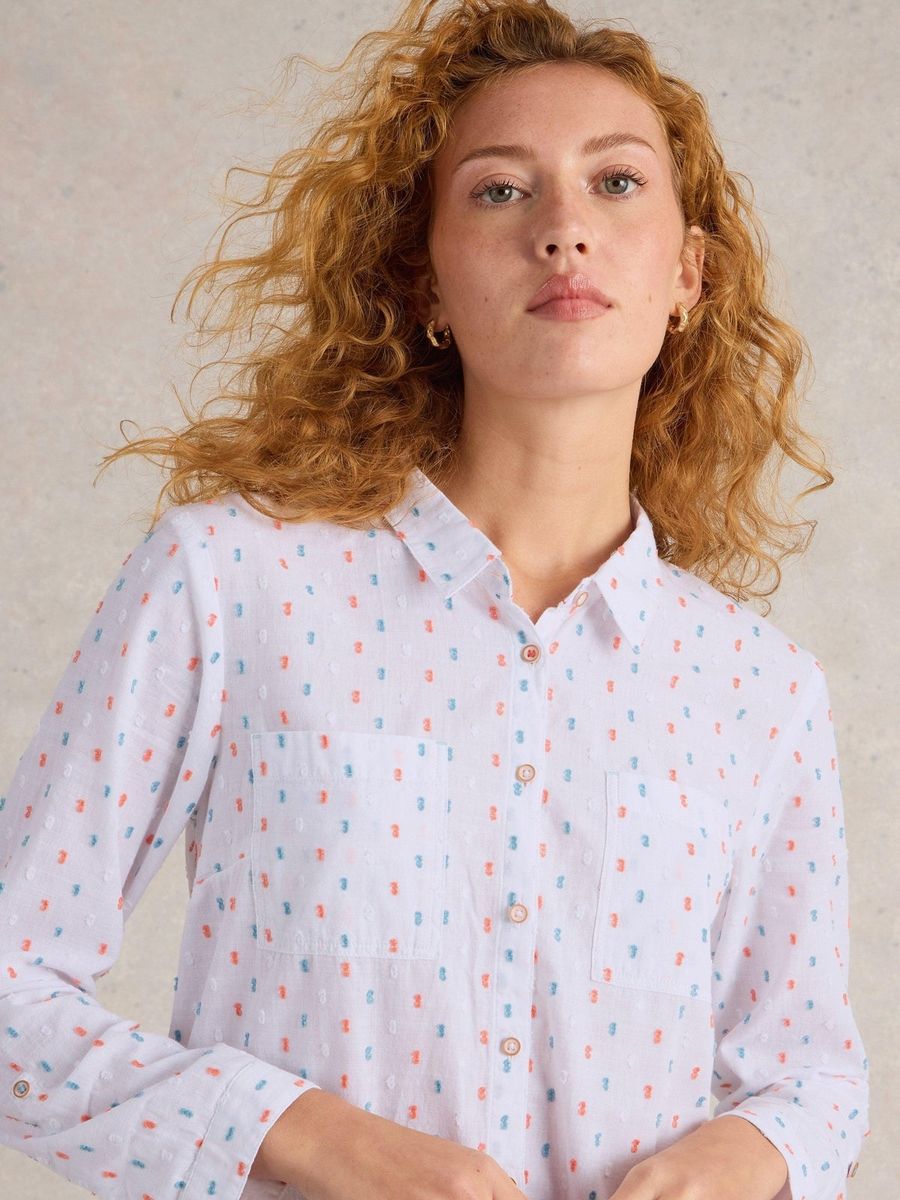 Bestickte Baumwollbluse mit Viereck-Muster