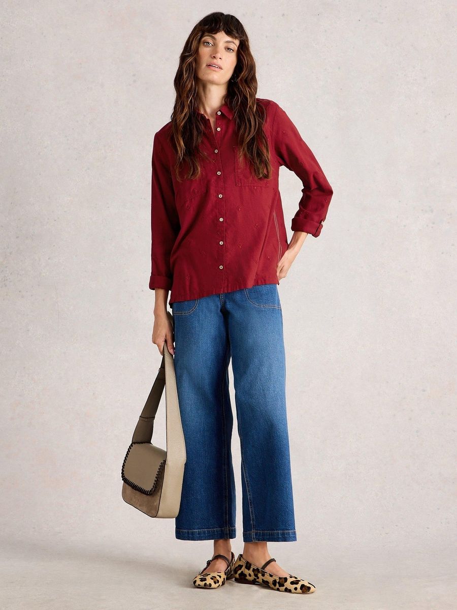 Bestickte Baumwollbluse mit Viereck-Muster