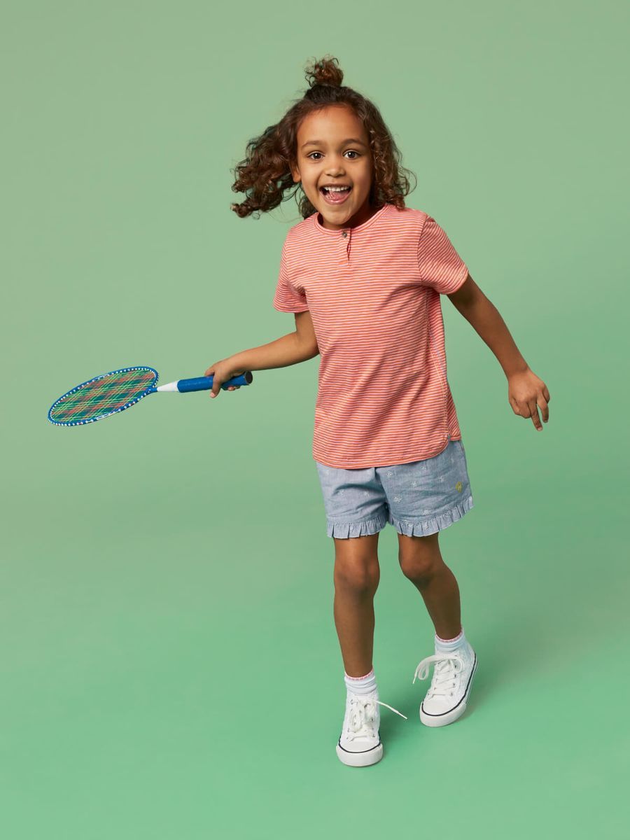Chambray-Shorts mit Rüschen und Stickerei