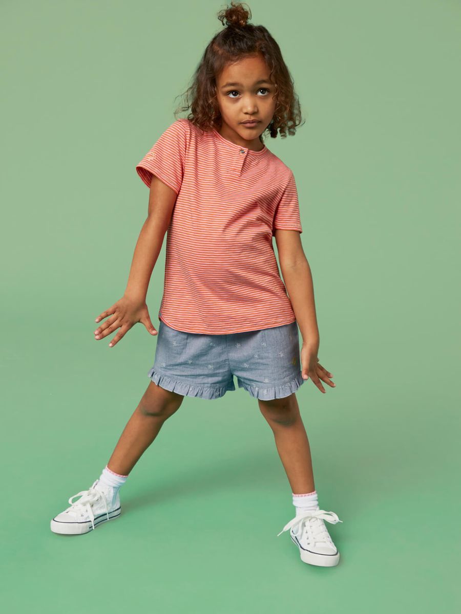 Chambray-Shorts mit Rüschen und Stickerei