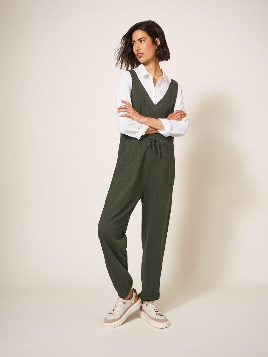 Lässiger ärmelloser Jumpsuit aus Leinenmischung