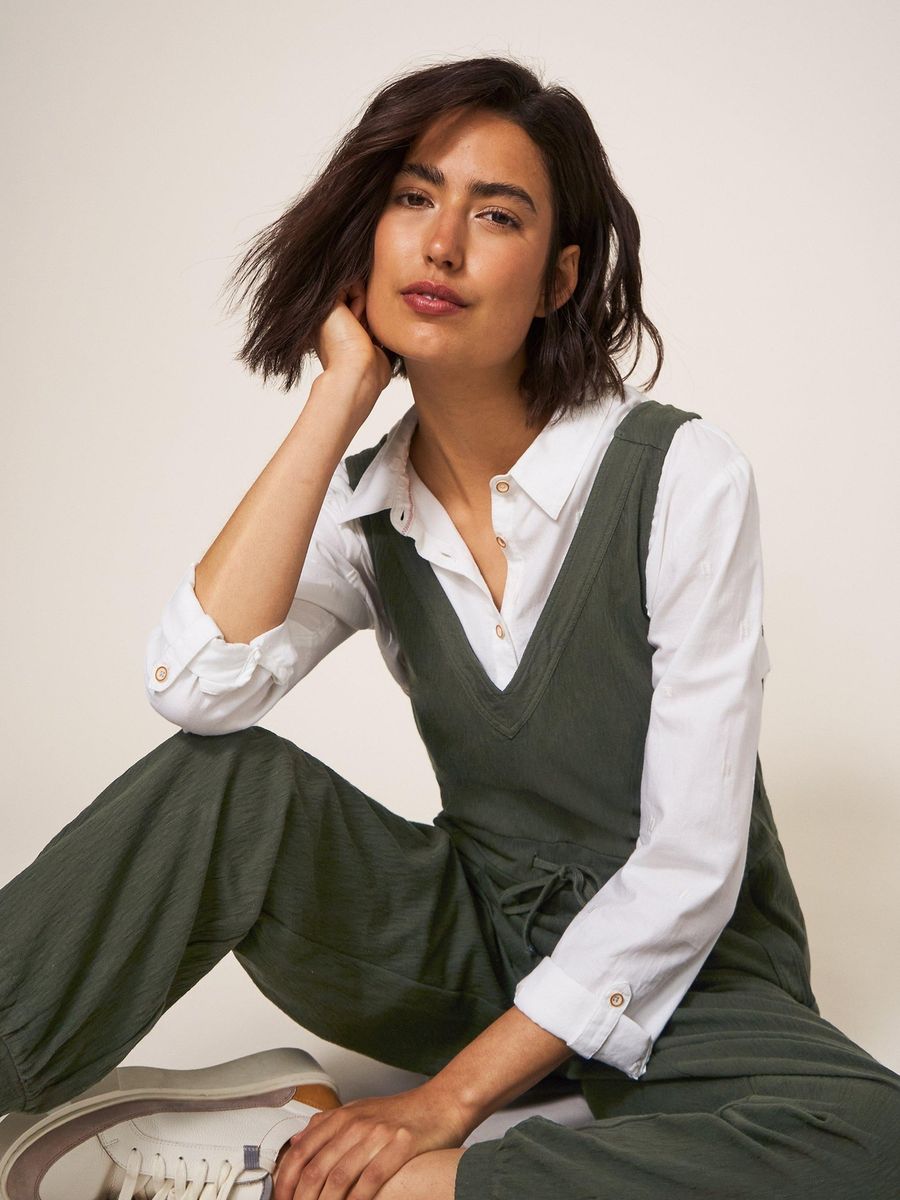 Lässiger ärmelloser Jumpsuit aus Leinenmischung