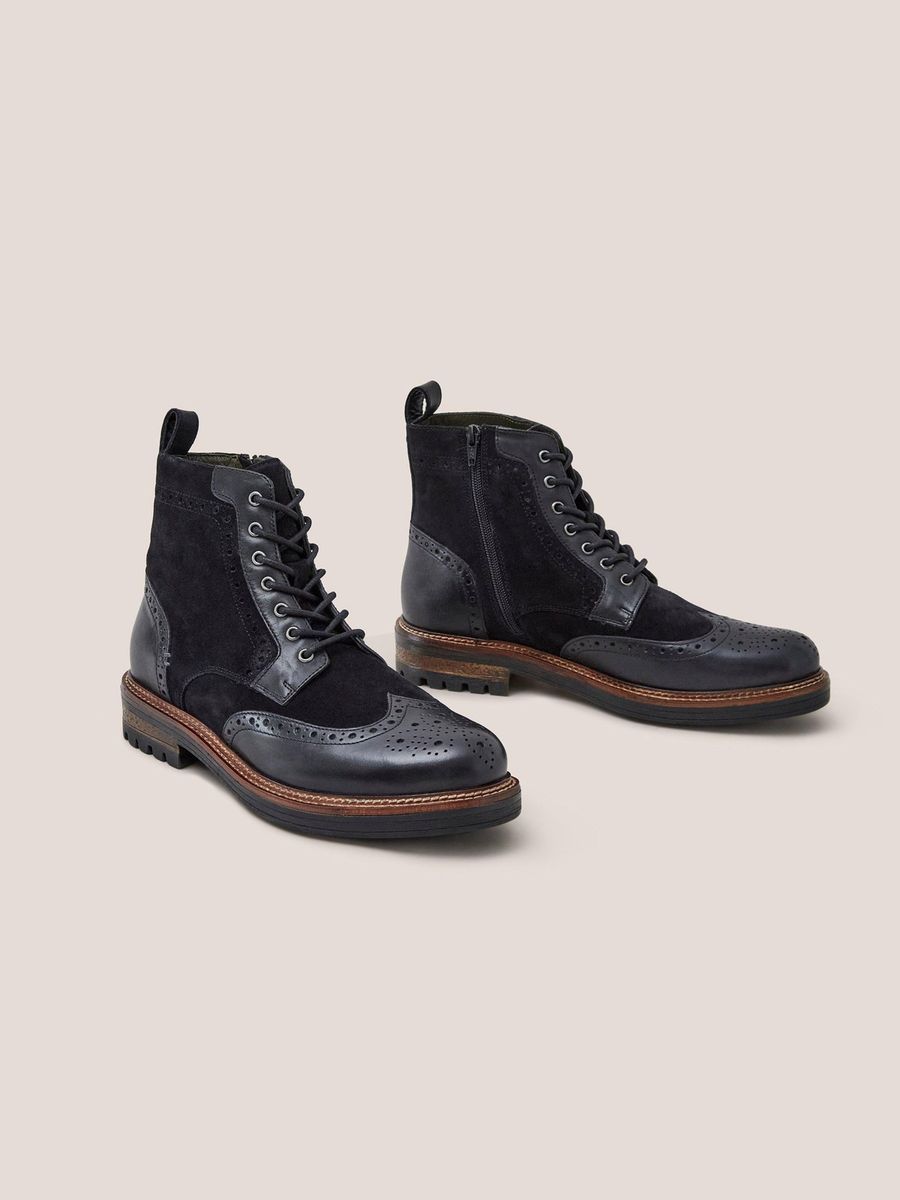 Brogue-Schnürstiefel aus Leder