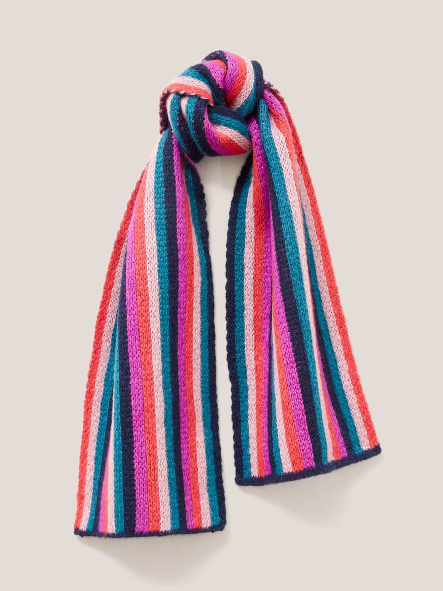 Gestreifter Strickschal mit buntem Design