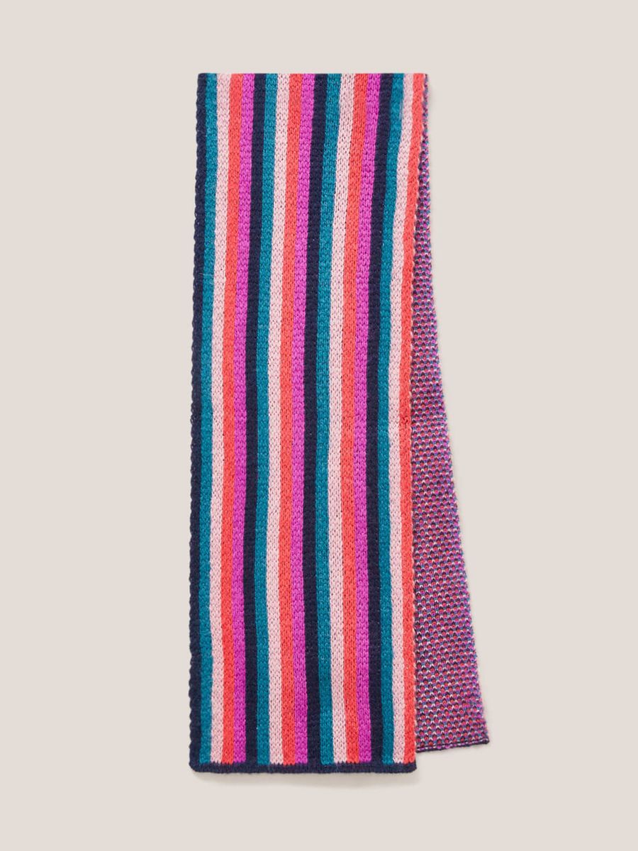 Gestreifter Strickschal mit buntem Design