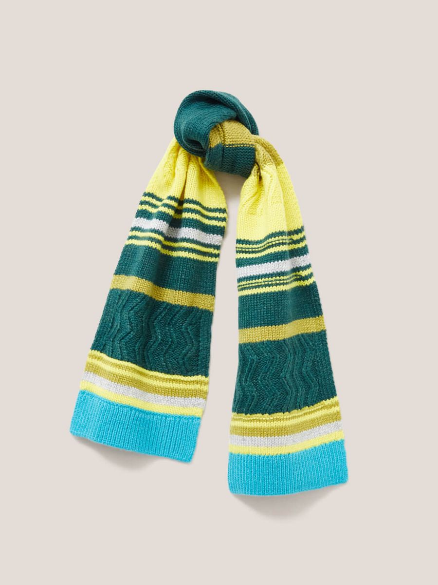 Gestreifter Strickschal mit buntem Design