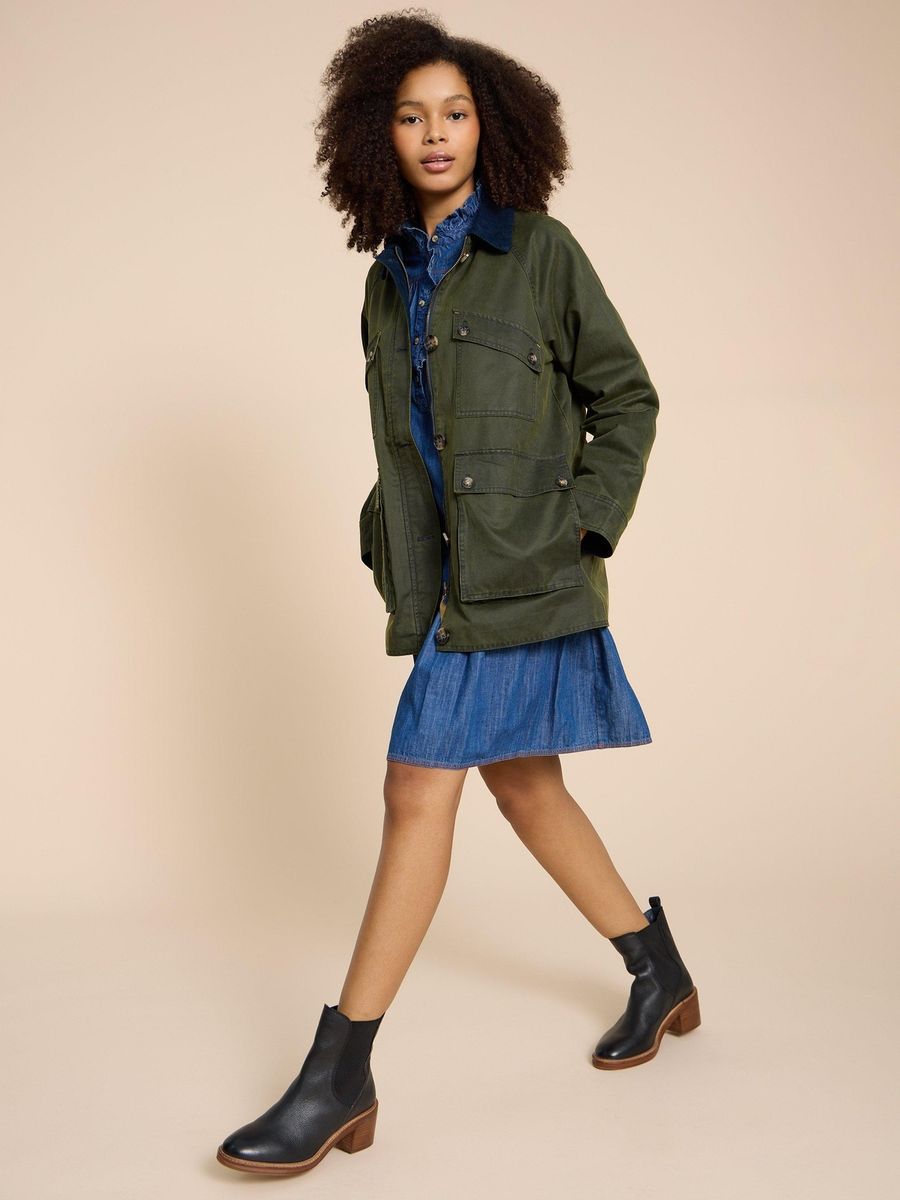 Baumwoll-Utility-Jacke mit Cordkragen
