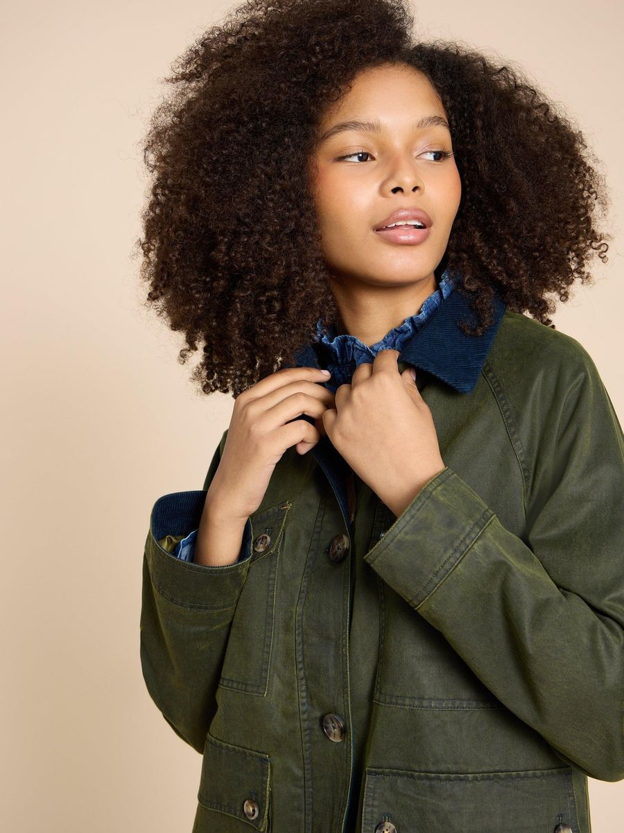 Baumwoll-Utility-Jacke mit Cordkragen