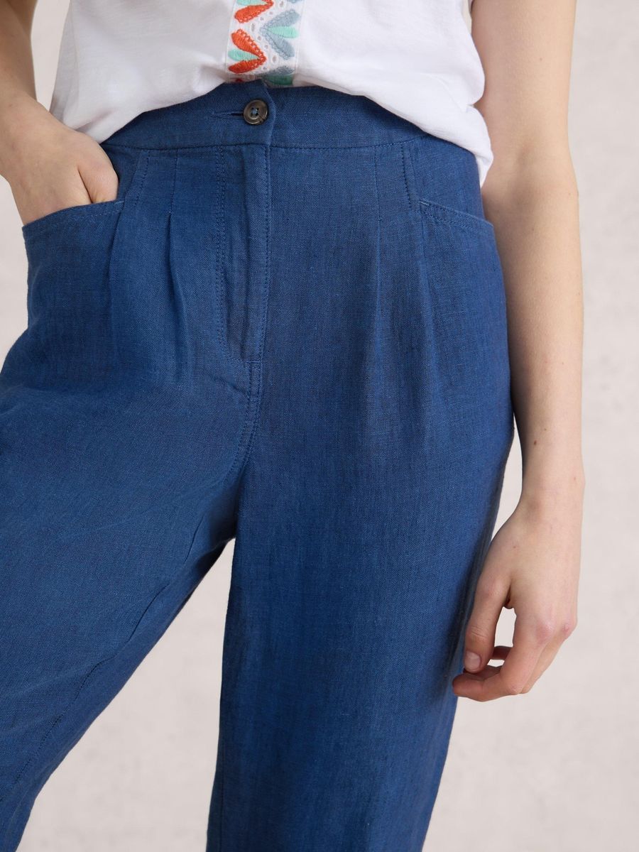 Damen Cropped Leinenhose mit Bundfalten