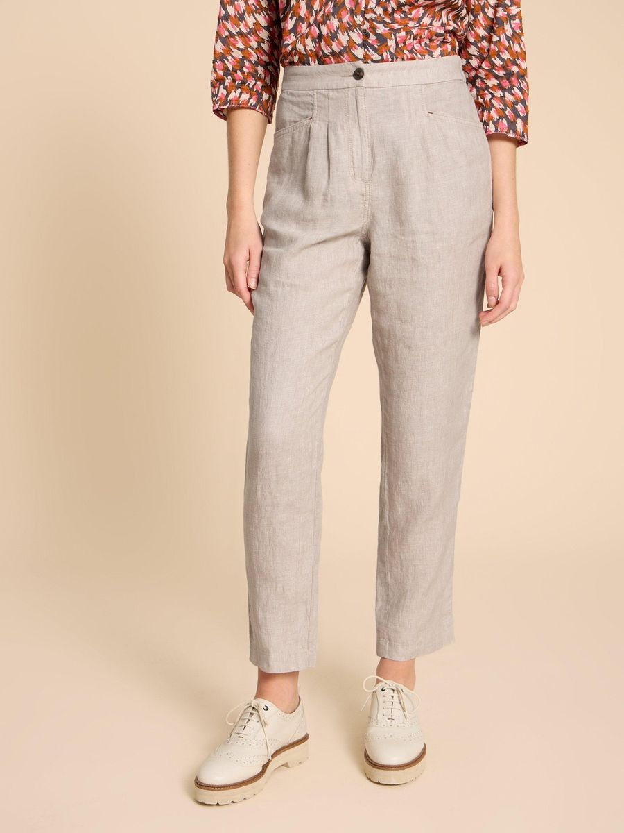 Damen Cropped Leinenhose mit Bundfalten