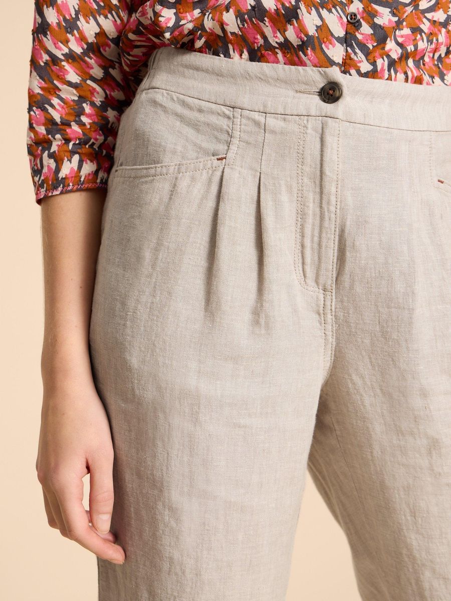 Damen Cropped Leinenhose mit Bundfalten