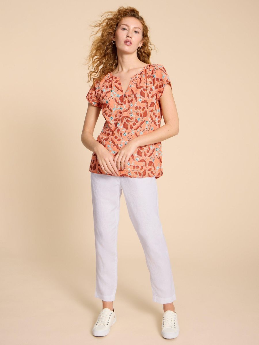 Damen Cropped Leinenhose mit Bundfalten