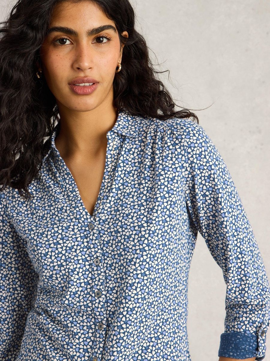 Jerseybluse mit Blumenmuster und Knopfleiste