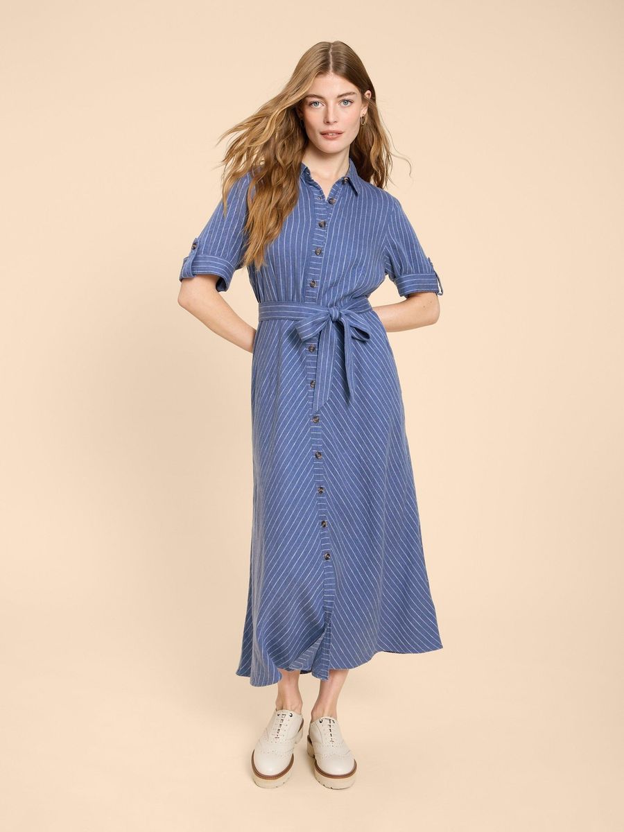 Gestreiftes Hemdkleid aus Leinenmischung