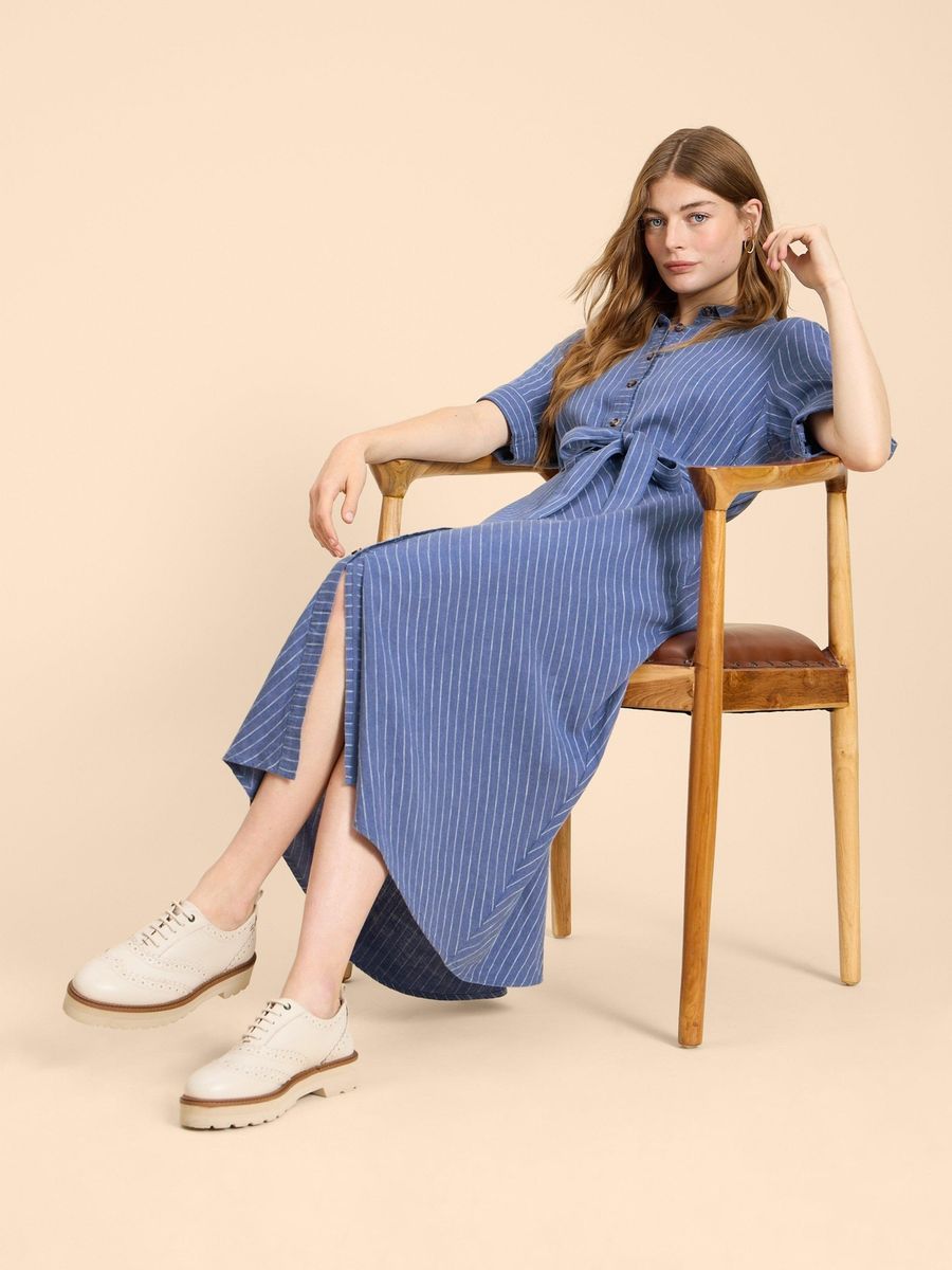 Gestreiftes Hemdkleid aus Leinenmischung