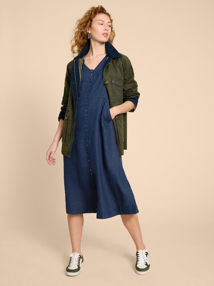 Leinen-Midikleid mit Knopfleiste