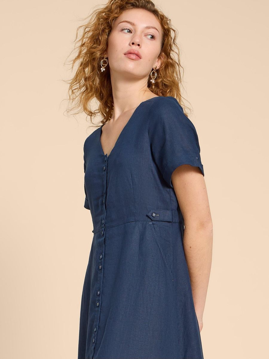 Leinen-Midikleid mit Knopfleiste