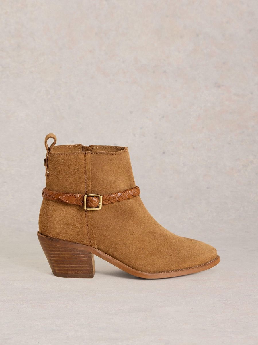 Wildleder-Stiefeletten mit geflochtenem Riemen