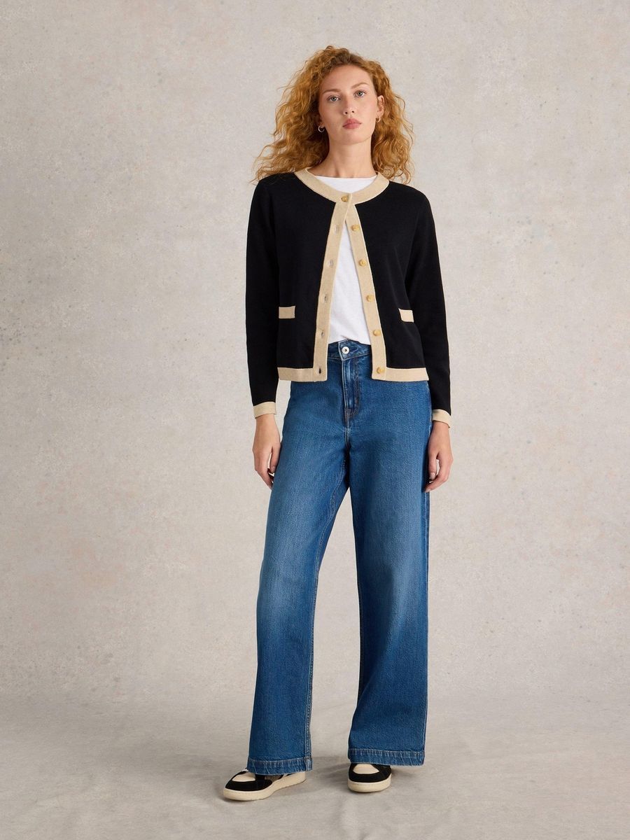 Klassische Strickjacke mit Besatz aus Bio-Baumwolle