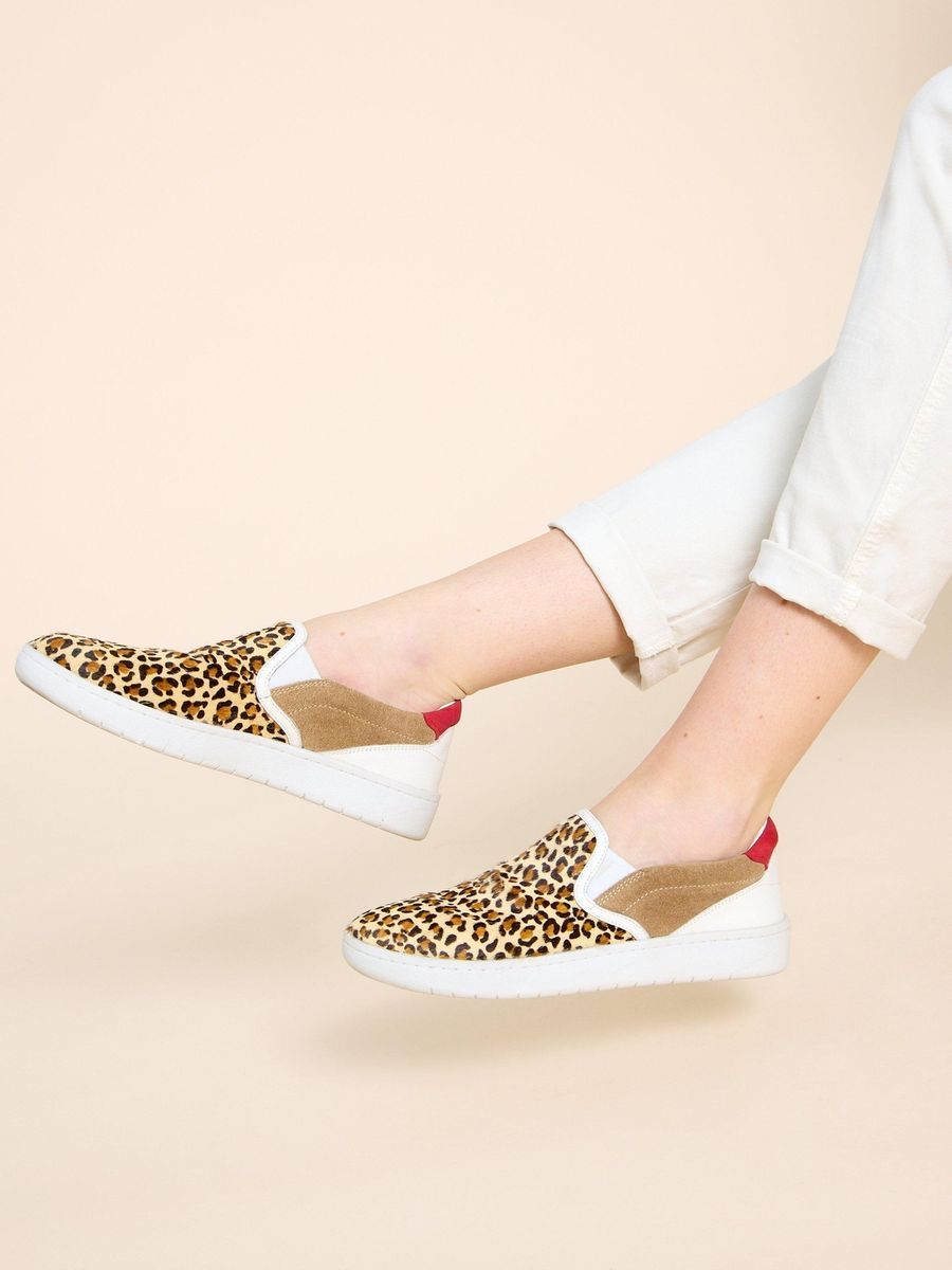 Leder-Slip-On-Sneakers mit Leopardenmuster