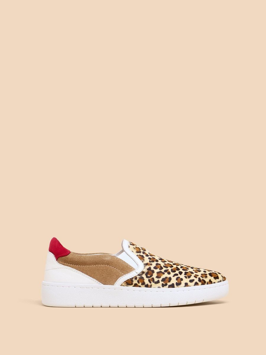 Leder-Slip-On-Sneakers mit Leopardenmuster