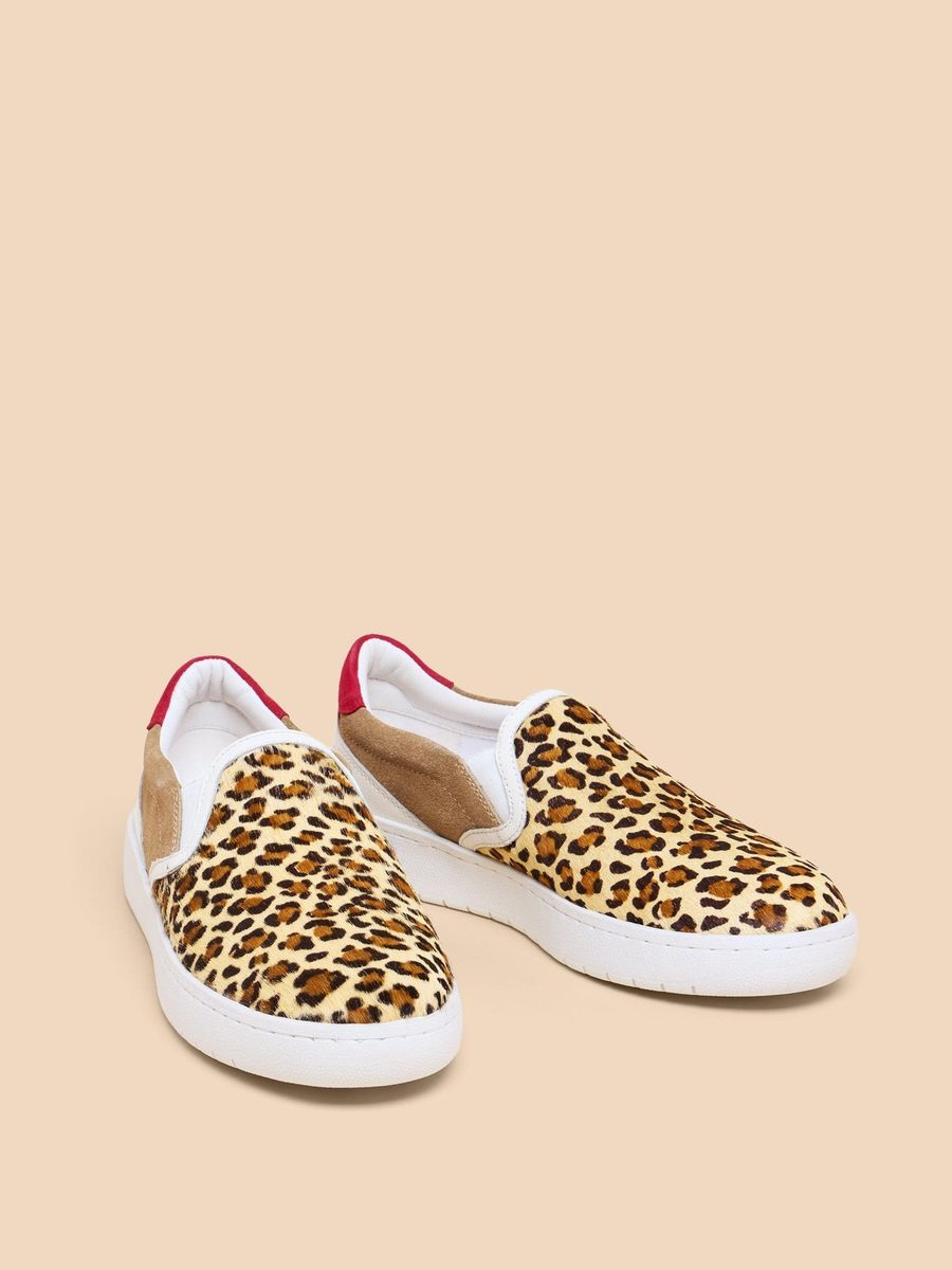Leder-Slip-On-Sneakers mit Leopardenmuster