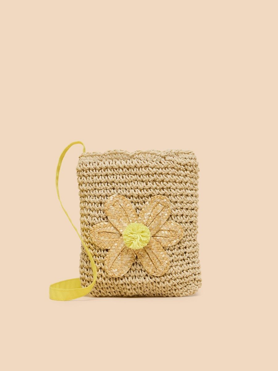 Strohhandtasche mit Gänseblümchen-Applikation