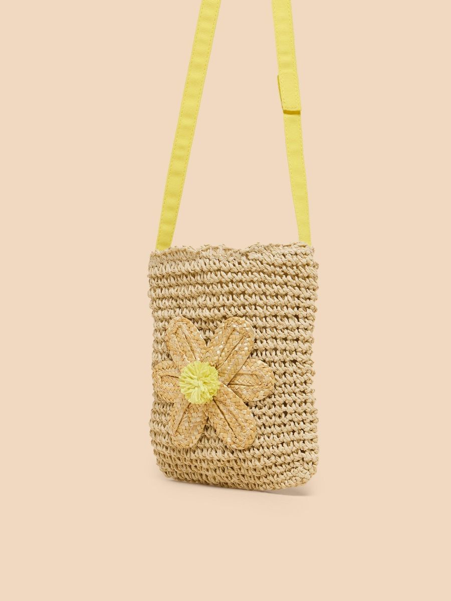 Strohhandtasche mit Gänseblümchen-Applikation