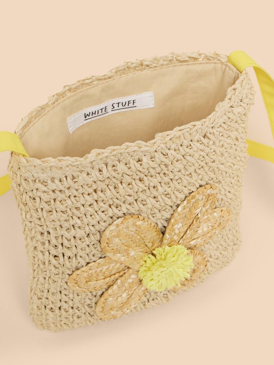 Strohhandtasche mit Gänseblümchen-Applikation