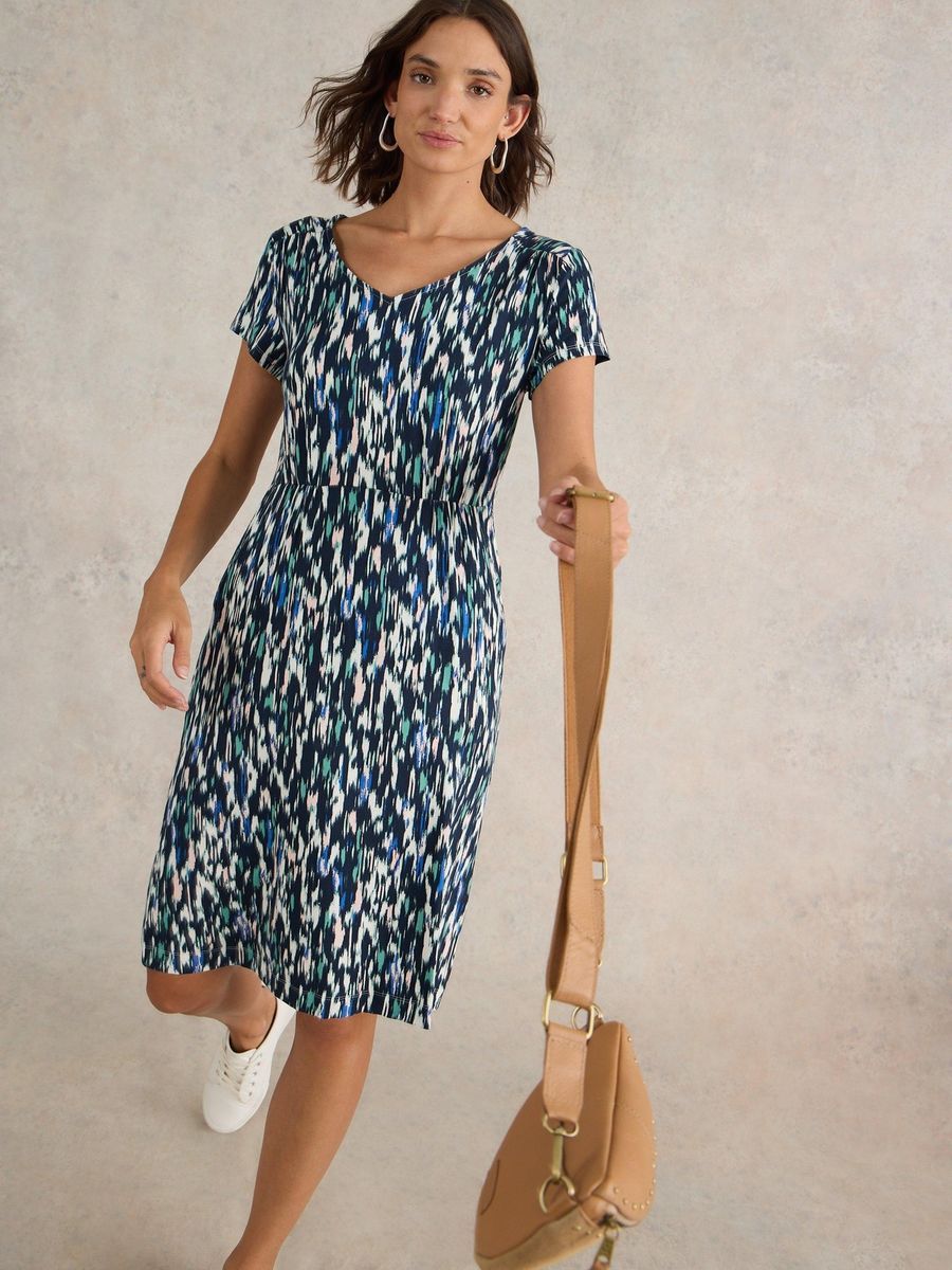 Bedrucktes Jersey-Strick-Midikleid