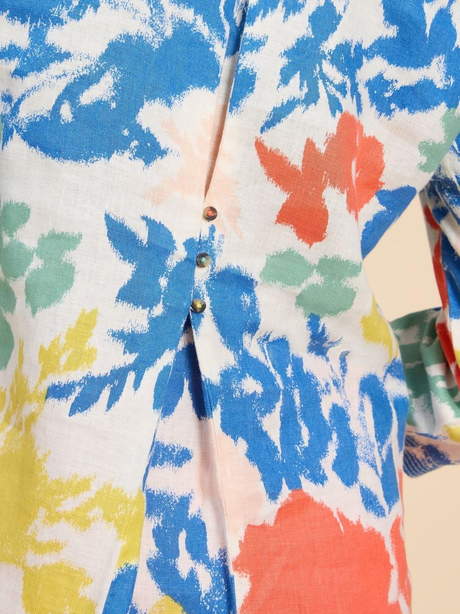 Leinentunika Kleid mit Blumenmuster