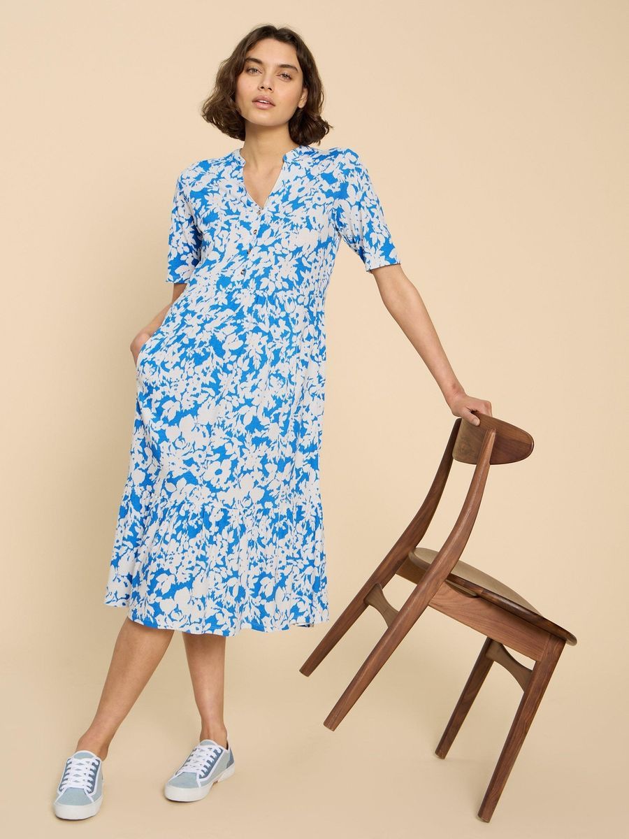 Jersey-Midikleid mit Blumendruck