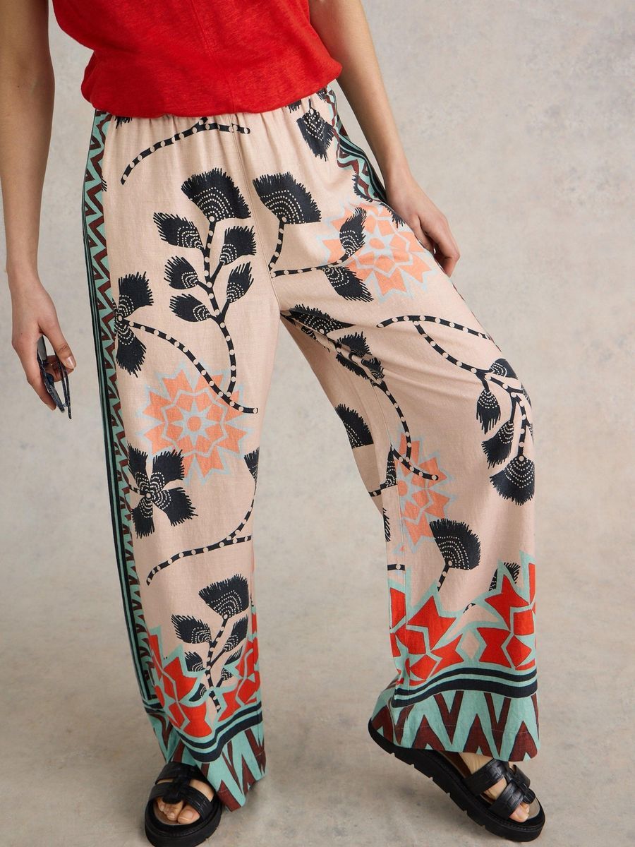Weite Hose aus Leinenmischung mit Print