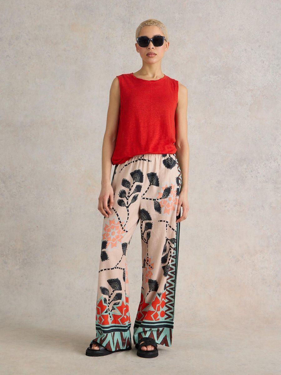Weite Hose aus Leinenmischung mit Print