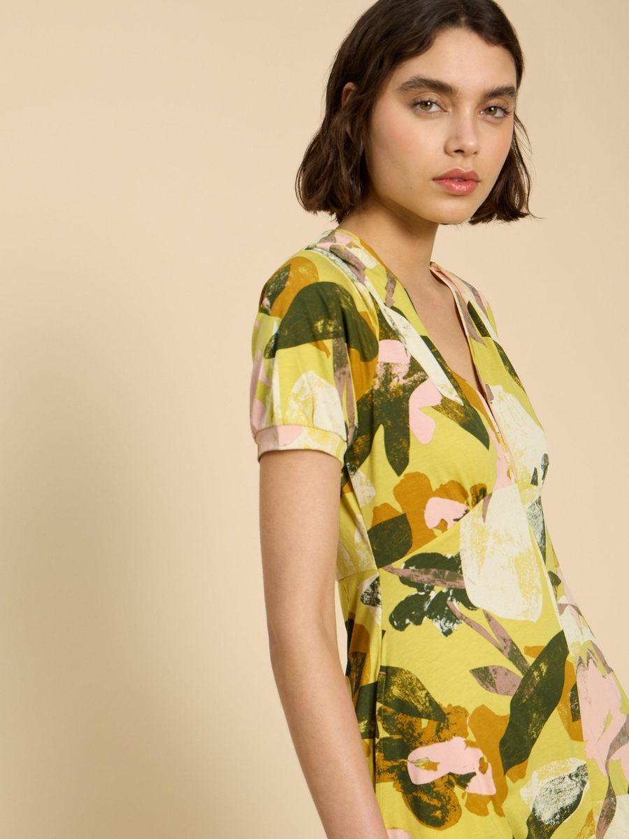 Bedrucktes Jersey-Midikleid mit Taschen