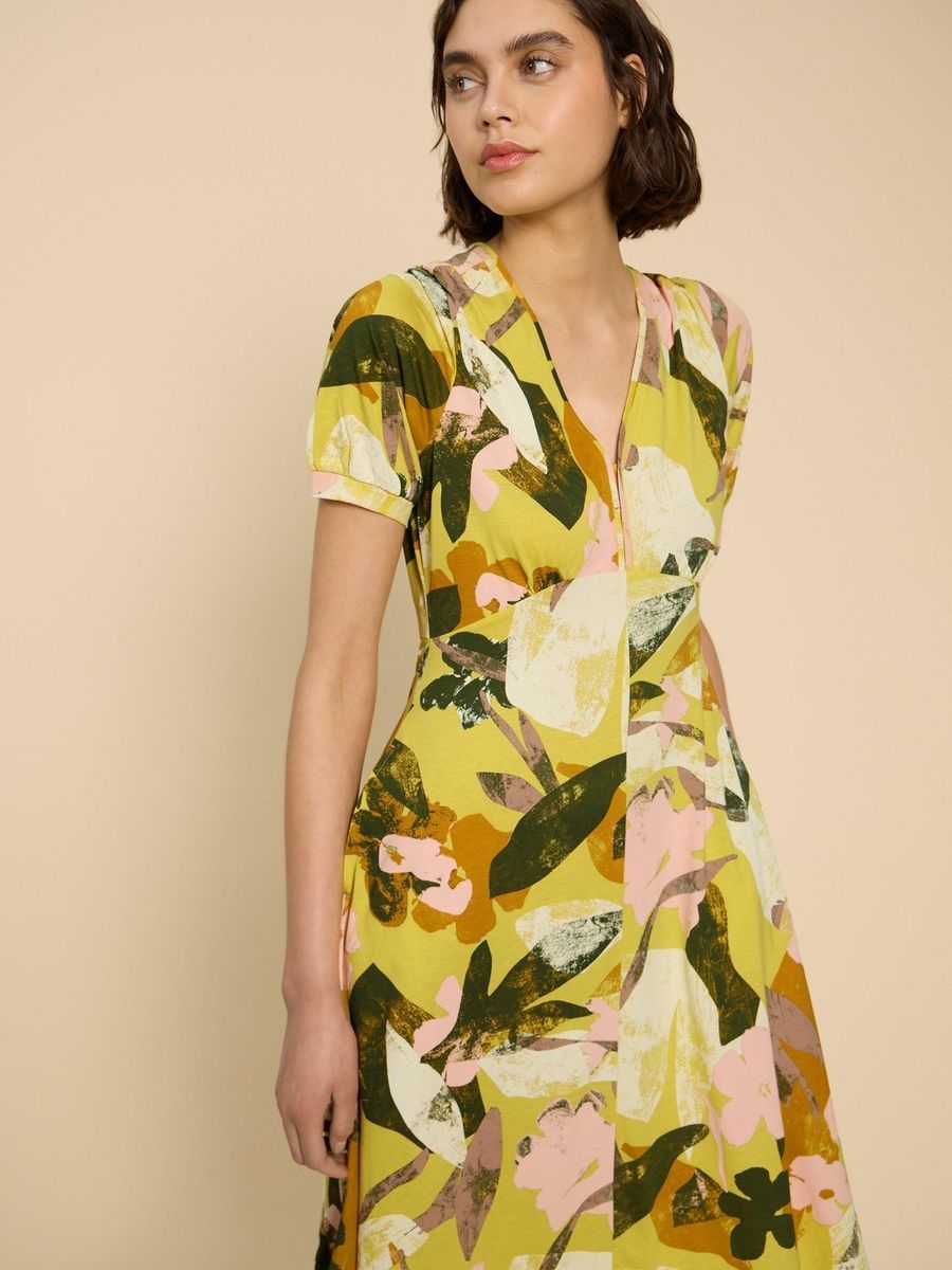 Bedrucktes Jersey-Midikleid mit Taschen