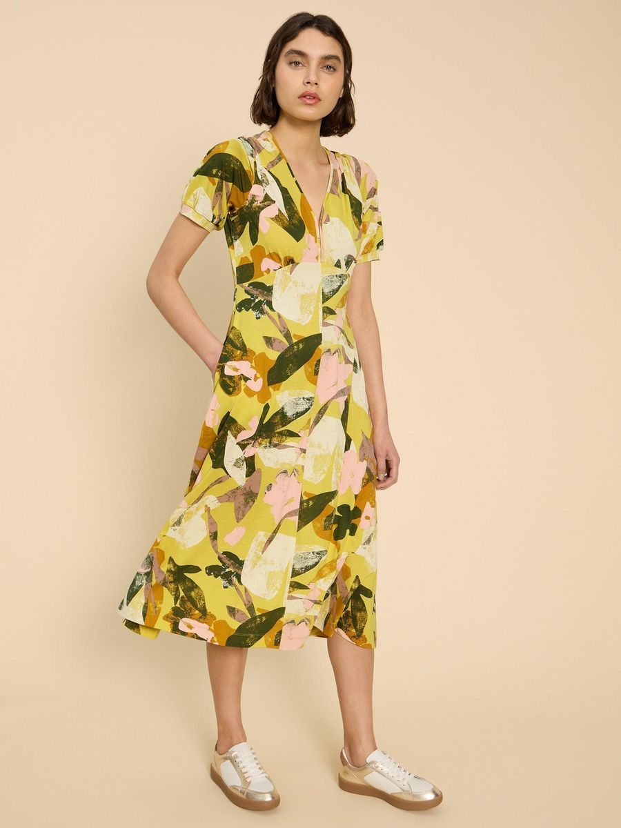 Bedrucktes Jersey-Midikleid mit Taschen