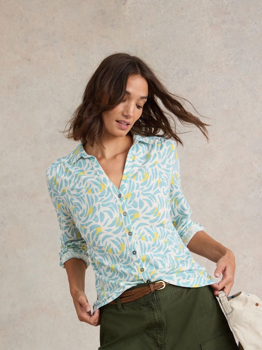 Jerseyhemd mit Print und Knopfleiste