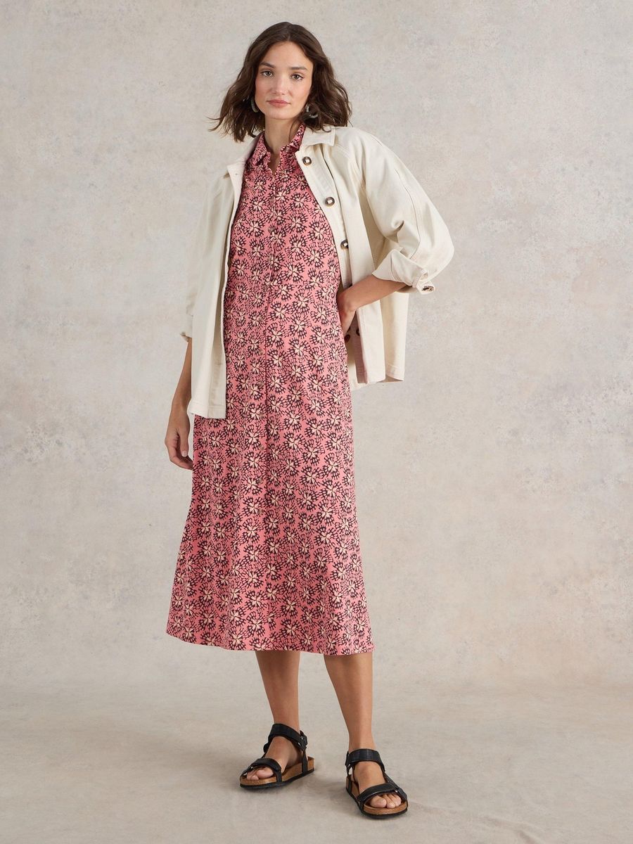 Jersey-Blusenkleid mit Print und Kragen