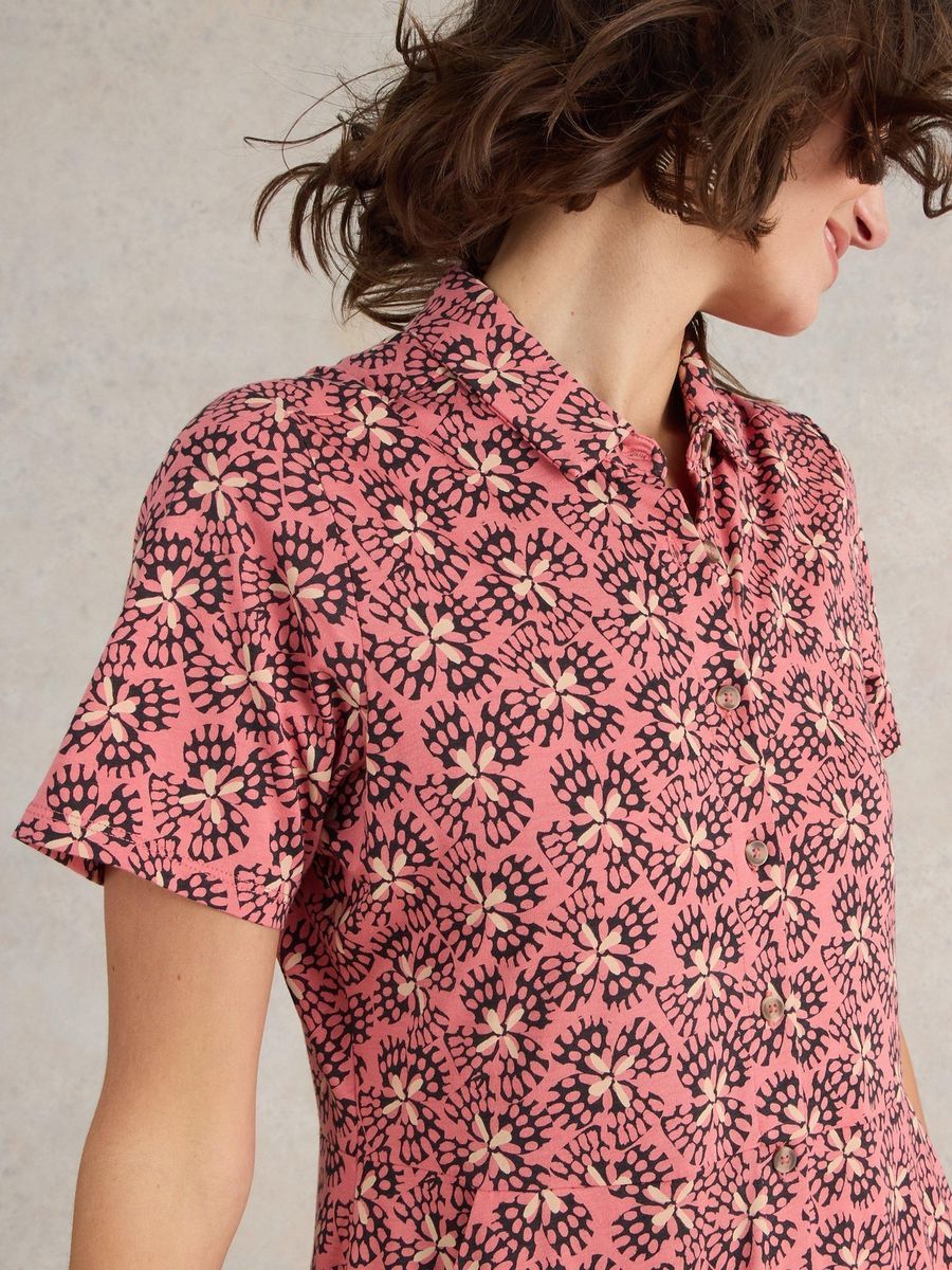 Jersey-Blusenkleid mit Print und Kragen