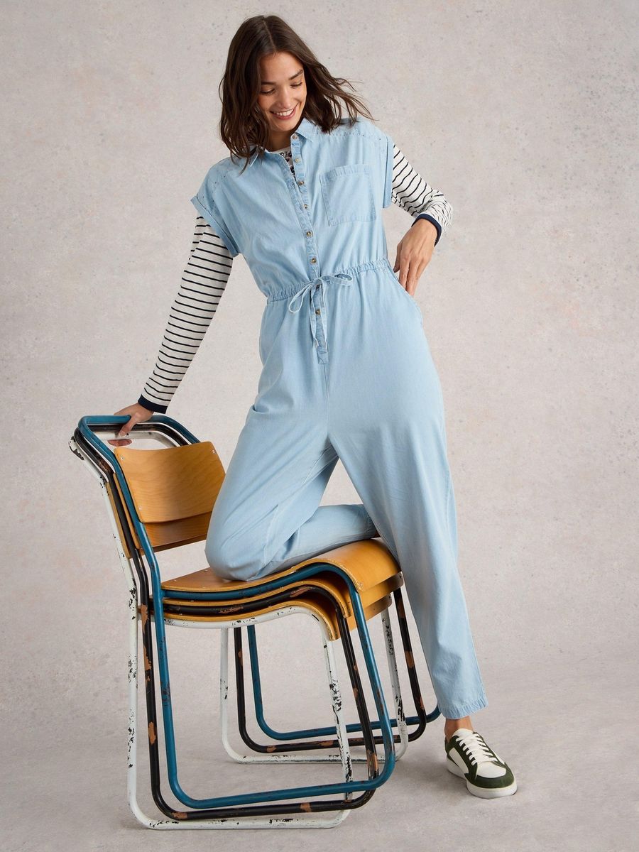 Lässiger Jeans-Jumpsuit mit Kordelzug