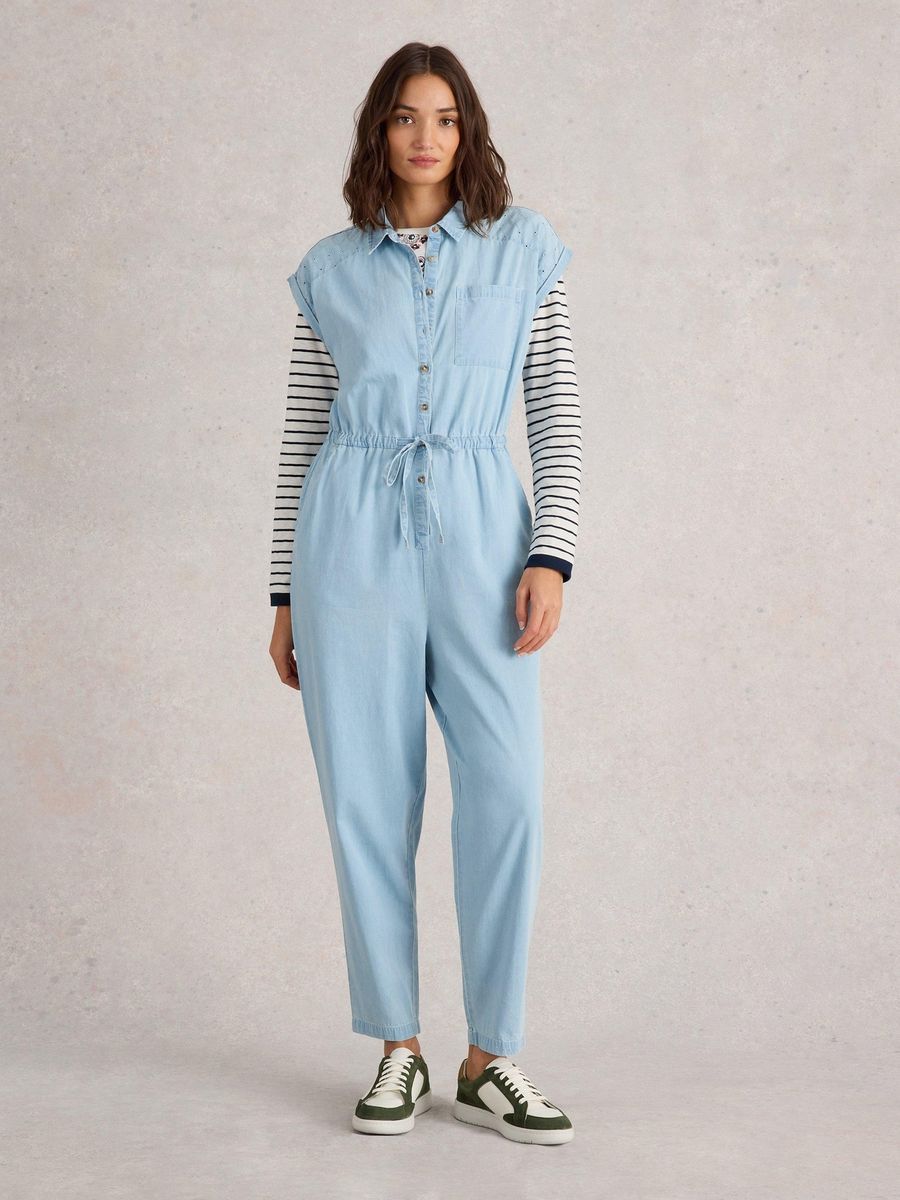 Lässiger Jeans-Jumpsuit mit Kordelzug
