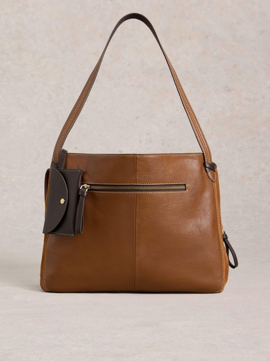 Marineblaue Schultertasche aus Leder mit Etui