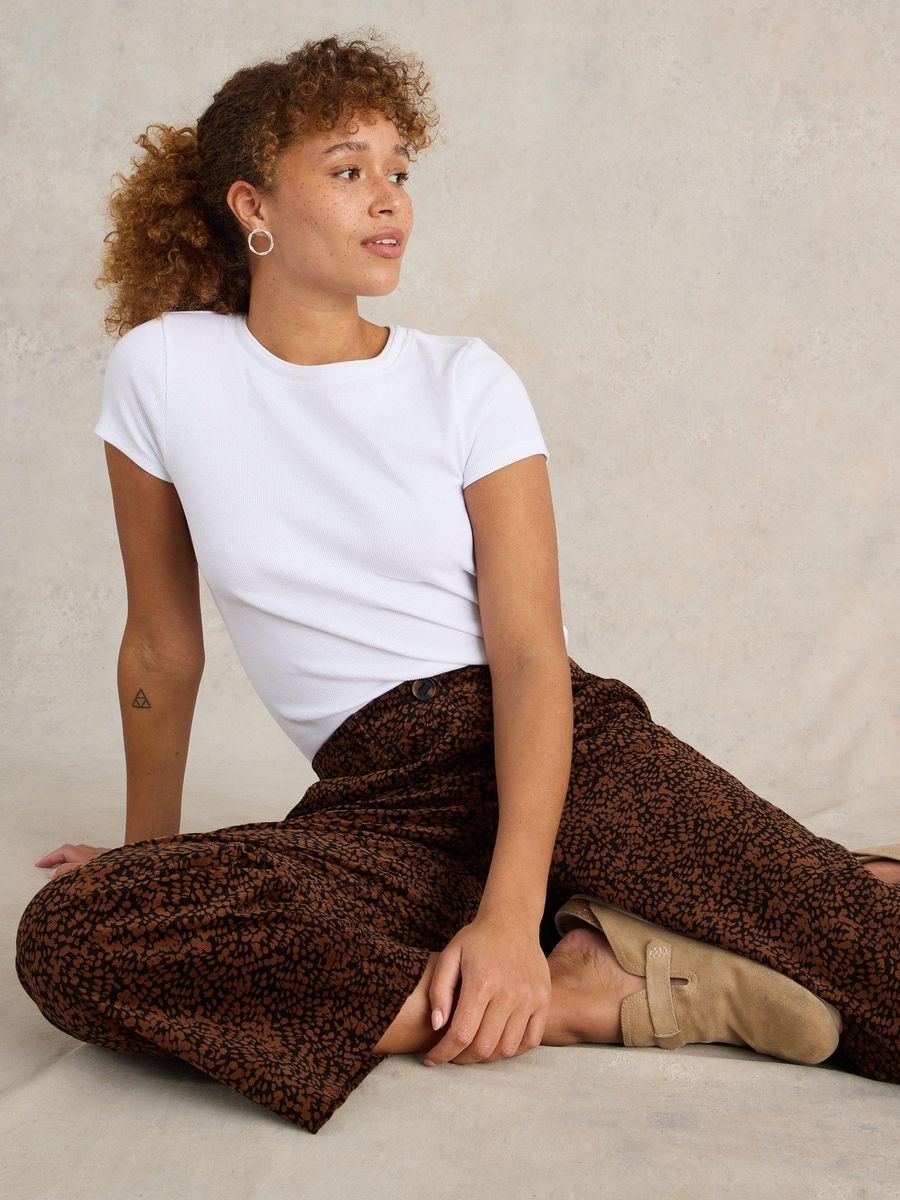 Braune Culottes mit Leopardenmuster, weites Bein