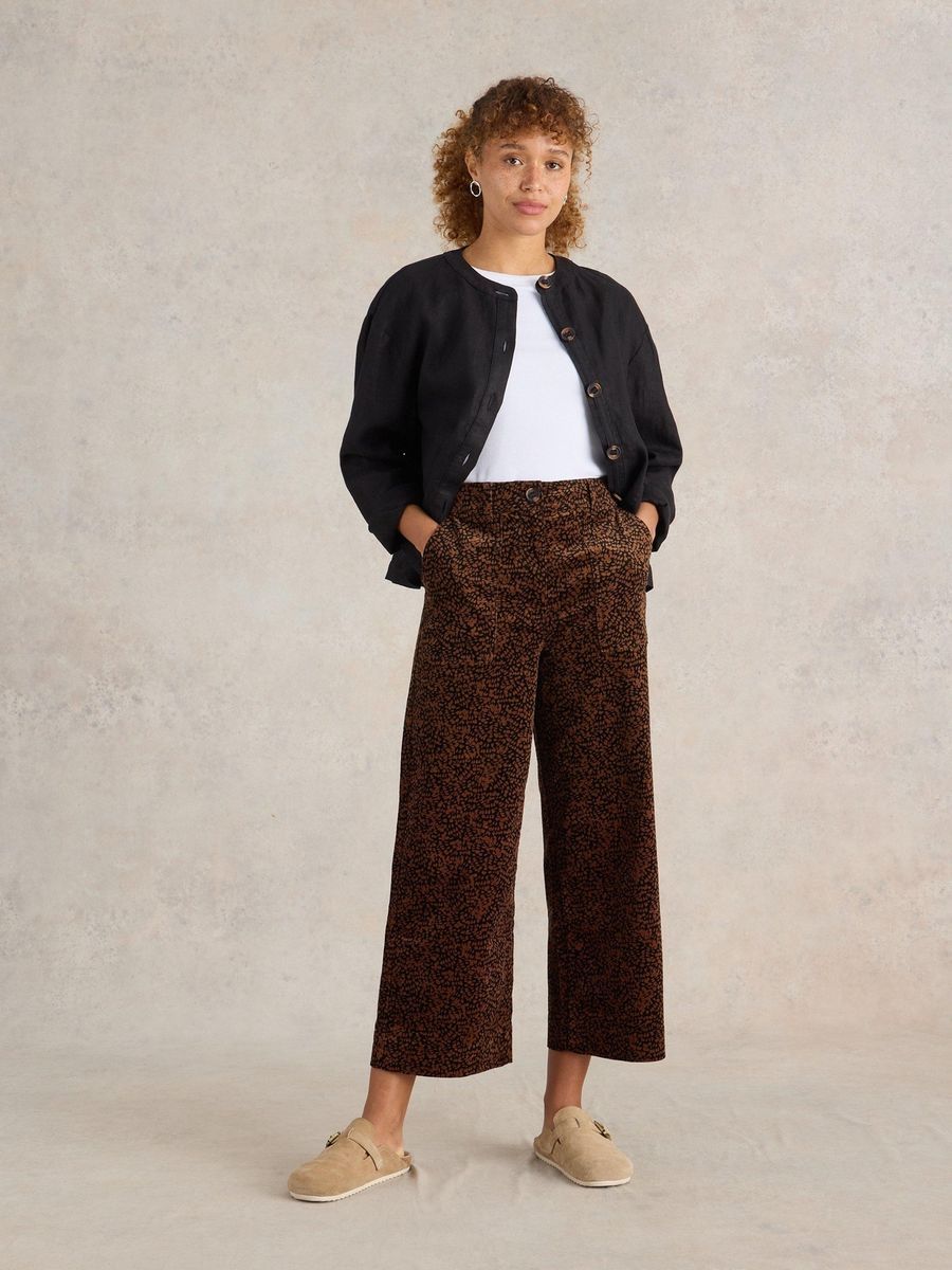 Braune Culottes mit Leopardenmuster, weites Bein