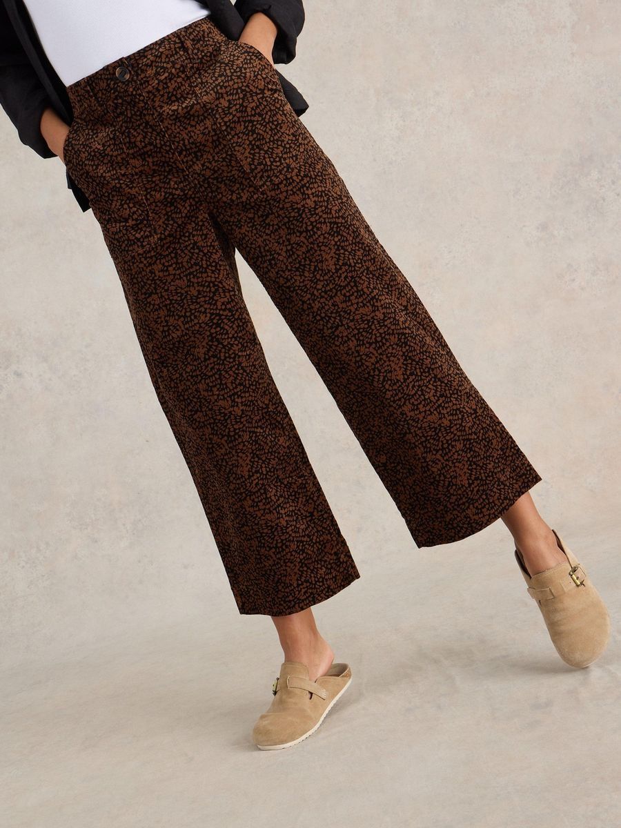 Braune Culottes mit Leopardenmuster, weites Bein